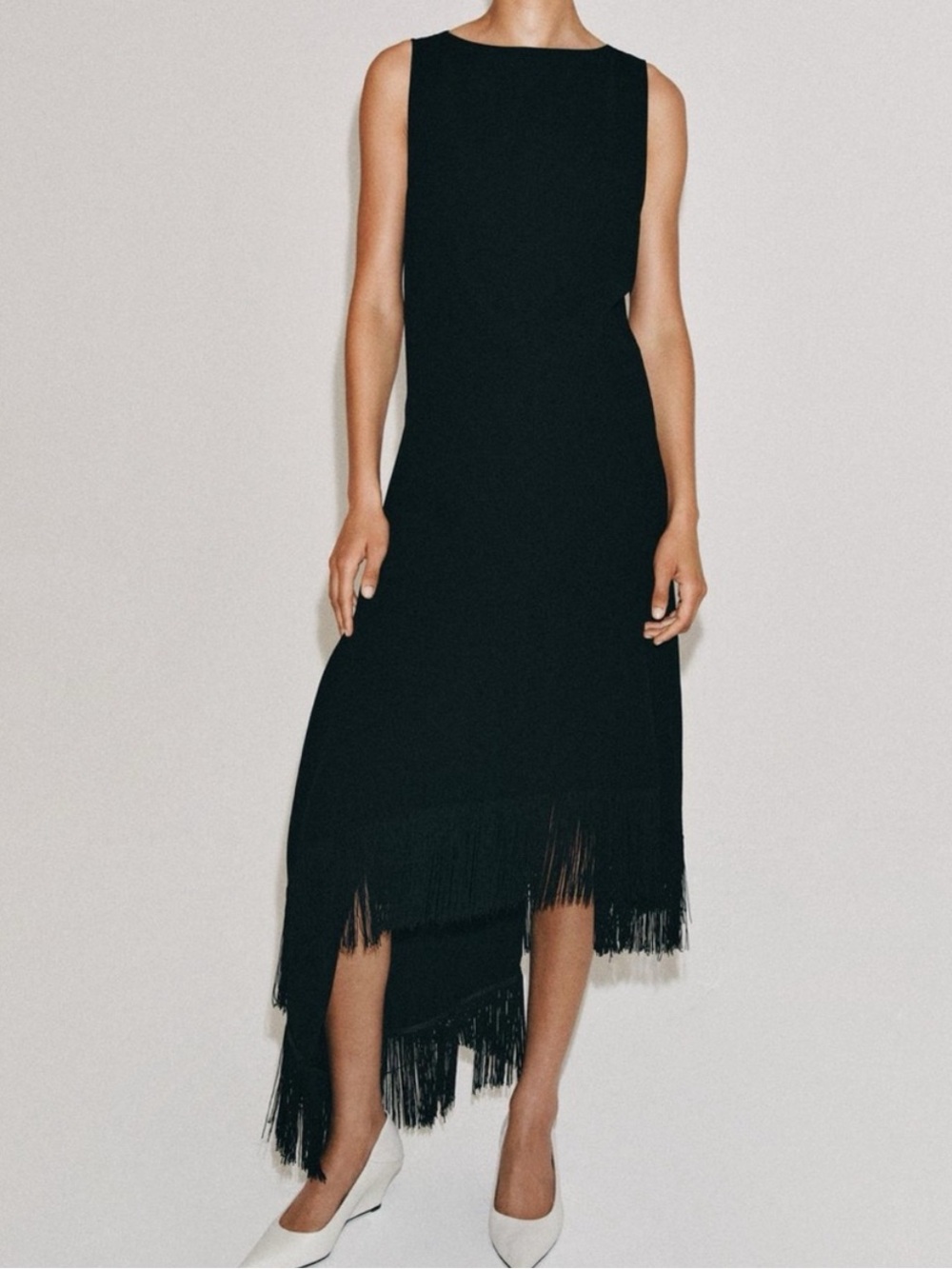 NWT Zara asymmetric fringe dress